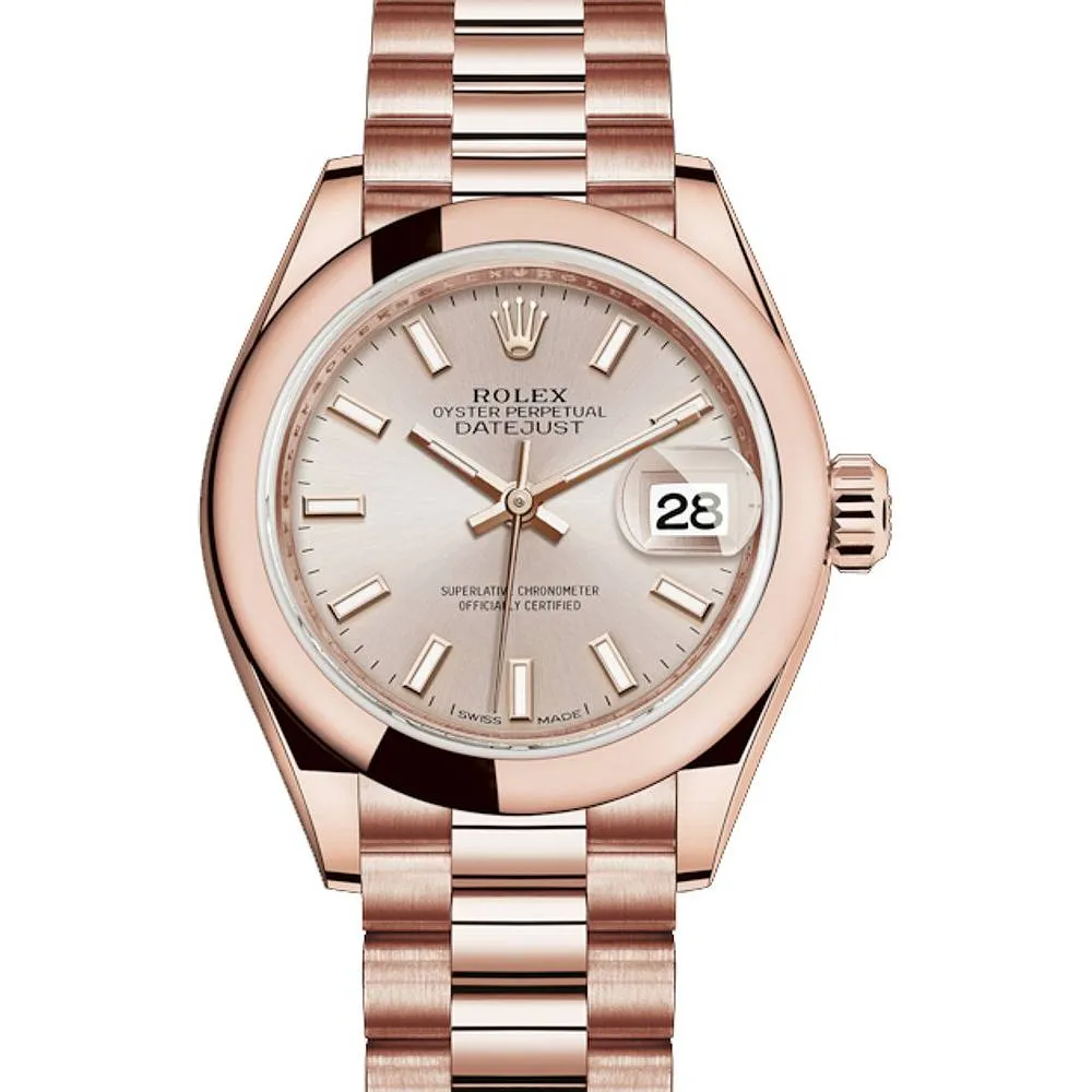 Rolex Lady Datejust 28mm - Ref: 279165-0001 - Sundust Dial, 18K Rose Gold President Bracelet Women's Watch