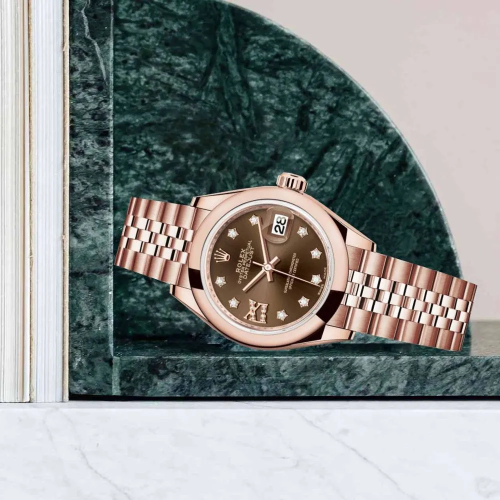 Rolex Lady Datejust 28mm - Ref: 279165-0004 - Chocolate Dial, 18K Rose Gold Jubilee Bracelet Women's Watch