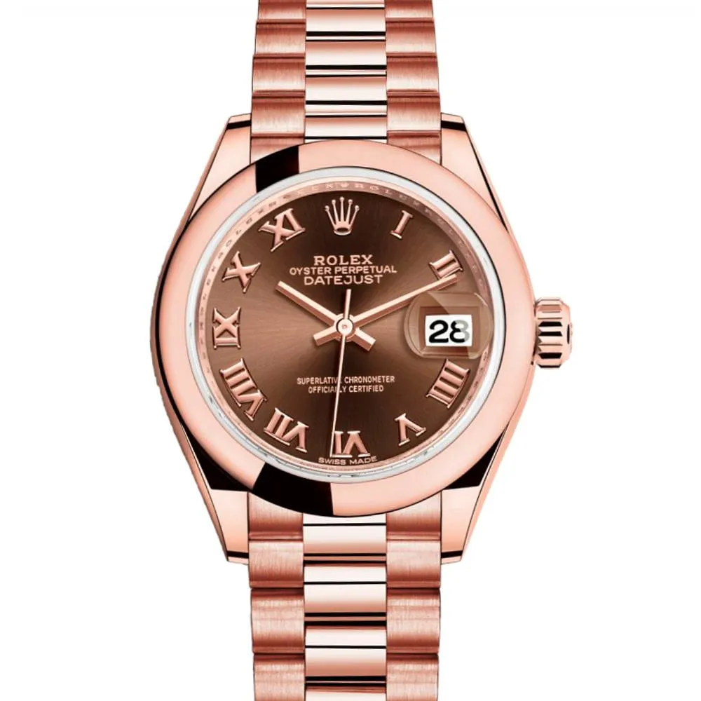 Rolex Lady Datejust 28mm - Ref: 279165-0013 - Chocolate Dial, 18K Rose Gold President Bracelet Women's Watch