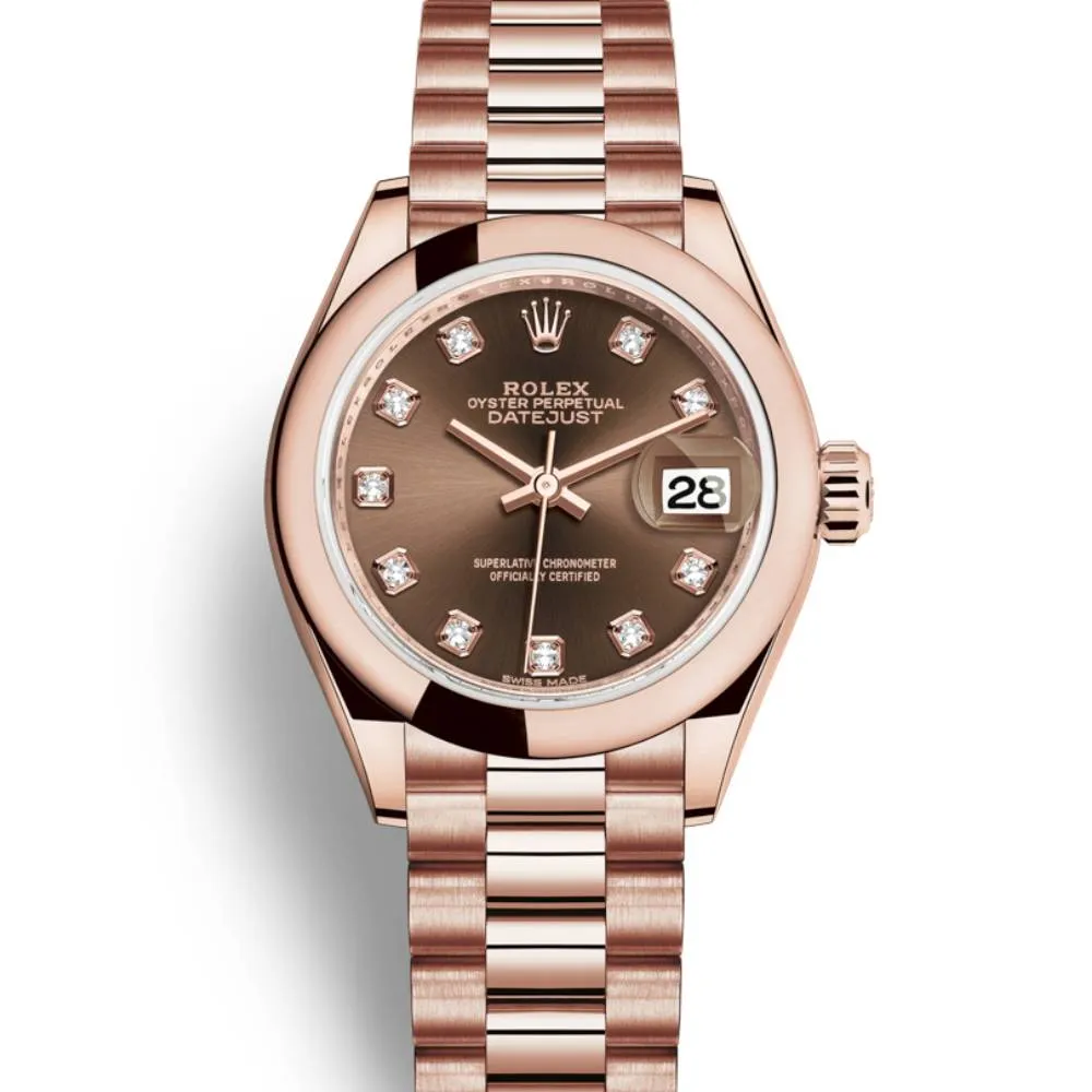 Rolex Lady Datejust 28mm - Ref: 279165-0015 - Chocolate Dial, 18K Rose Gold President Bracelet Women's Watch