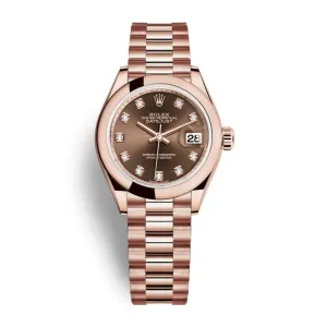 Rolex Lady Datejust 28mm - Ref: 279165-0015 - Chocolate Dial, 18K Rose Gold President Bracelet Women's Watch