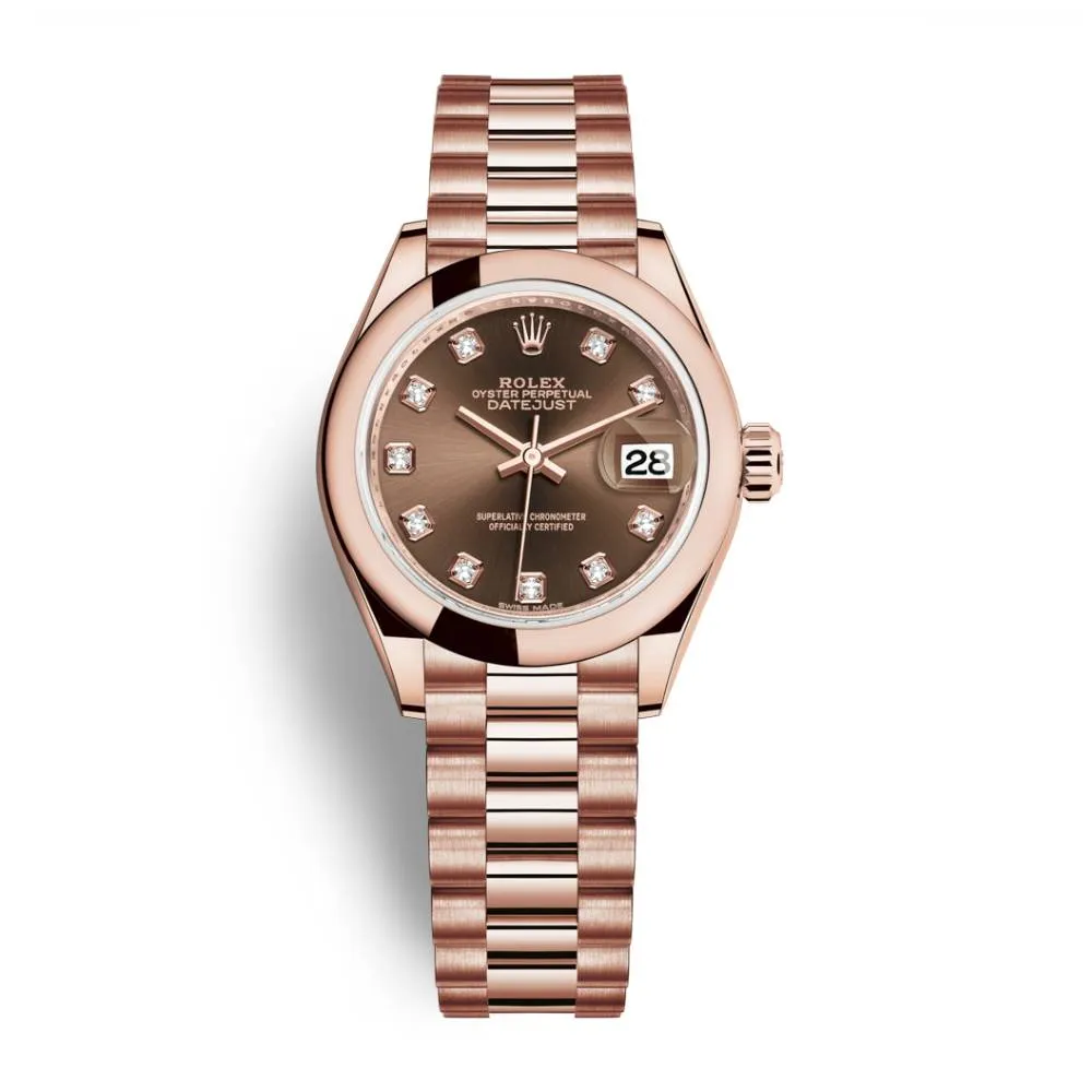 Rolex Lady Datejust 28mm - Ref: 279165-0015 - Chocolate Dial, 18K Rose Gold President Bracelet Women's Watch