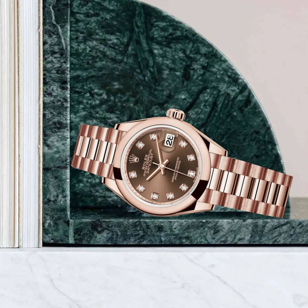 Rolex Lady Datejust 28mm - Ref: 279165-0015 - Chocolate Dial, 18K Rose Gold President Bracelet Women's Watch