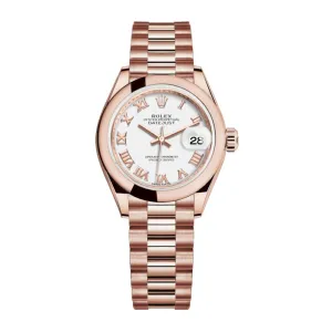 Rolex Lady Datejust 28mm - Ref: 279165-0021 - White Dial, 18K Rose Gold President Bracelet Women's Watch