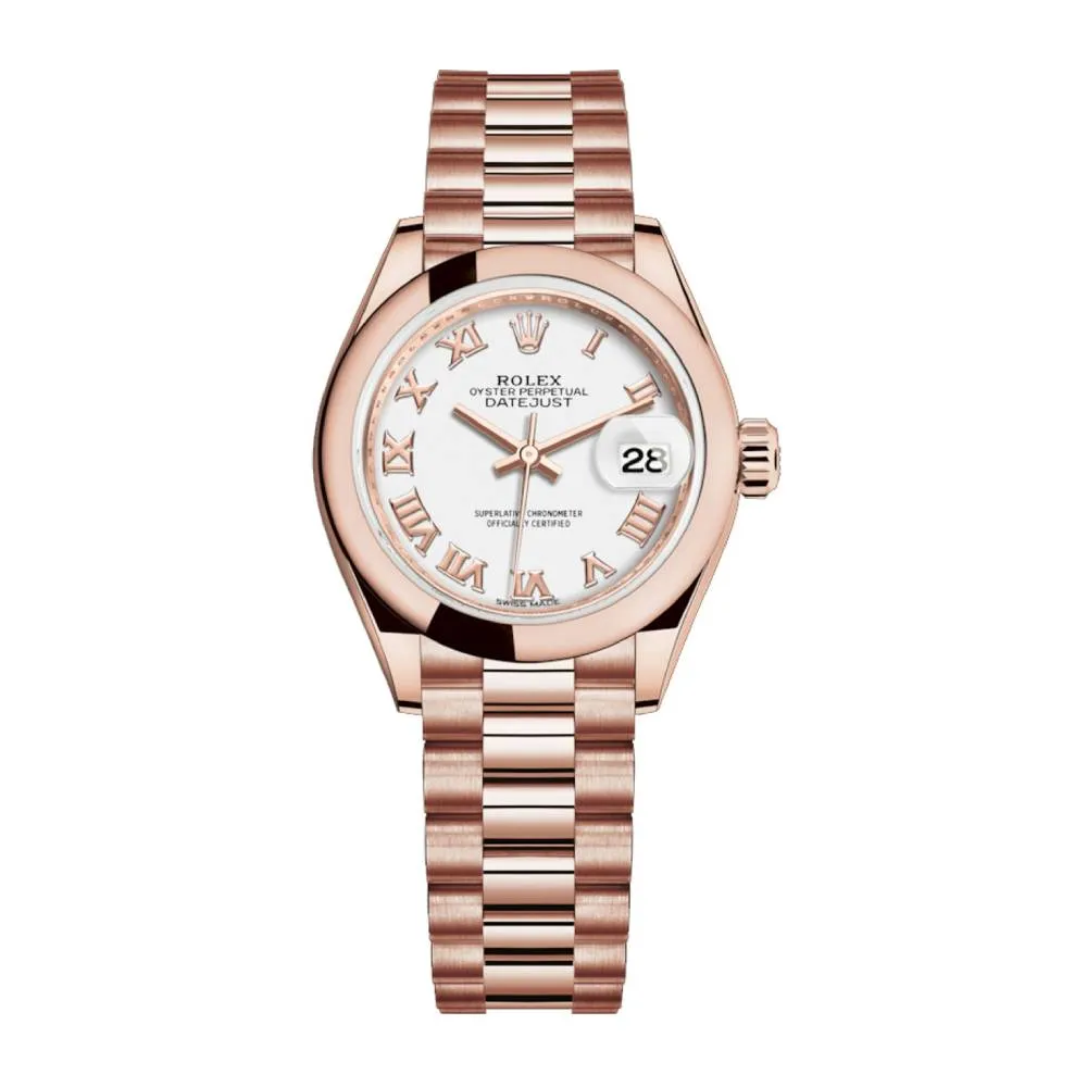 Rolex Lady Datejust 28mm - Ref: 279165-0021 - White Dial, 18K Rose Gold President Bracelet Women's Watch
