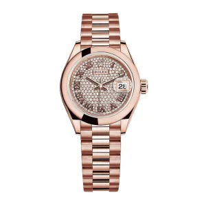 Rolex Lady Datejust 28mm - Ref: 279165-0023 - Diamond Pave Dial, 18K Rose Gold President Bracelet Women's Watch