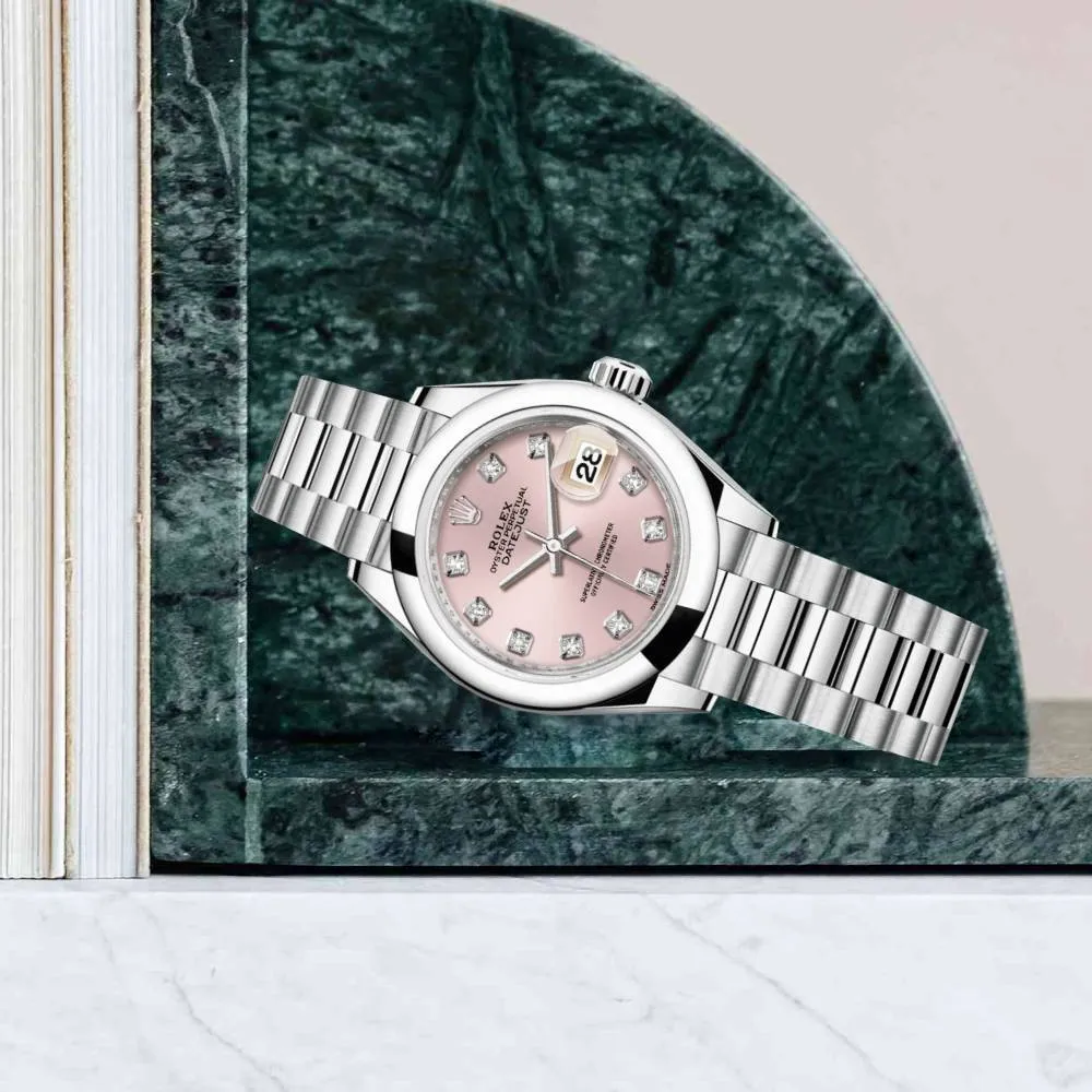 Rolex Lady-Datejust 28mm - Ref: 279166-0005 - Pink Diamond Dial, Platinum President Bracelet Women's Watch