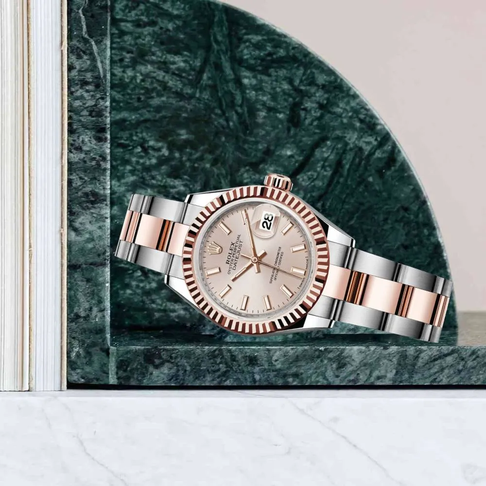 Rolex Lady-Datejust 28mm - Ref: 279171-0002 - Sundust Stick Dial, Two Tone Stainless Steel & 18K Rose Gold Oyster Bracelet Women's Watch