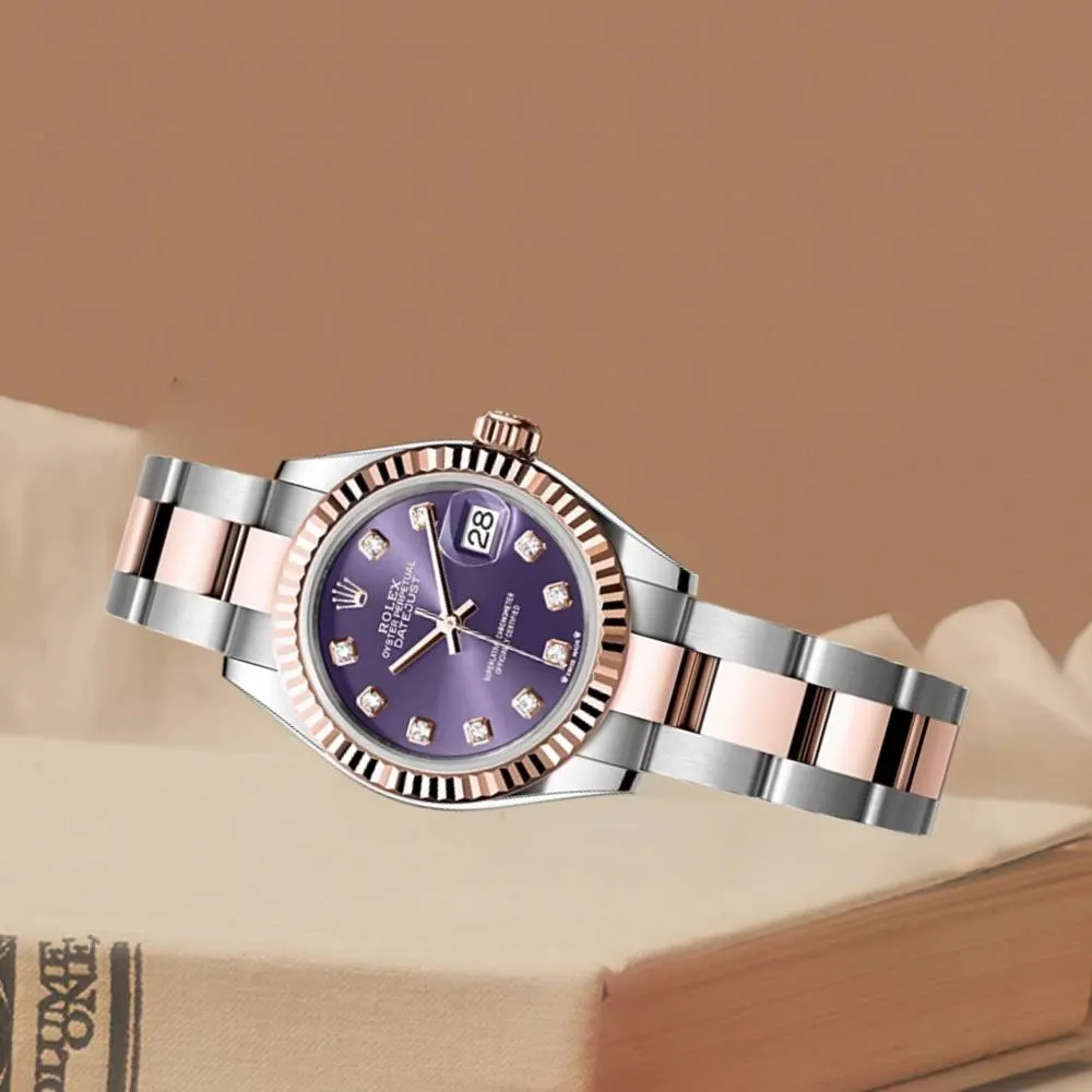Rolex Lady-Datejust 28mm - Ref: 279171-0016 - Aubergine Purple Diamond Dial, Two Tone Stainless Steel & 18K Rose Gold Oyster Bracelet Women's Watch