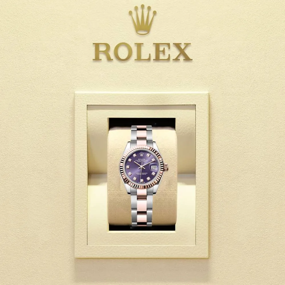 Rolex Lady-Datejust 28mm - Ref: 279171-0016 - Aubergine Purple Diamond Dial, Two Tone Stainless Steel & 18K Rose Gold Oyster Bracelet Women's Watch