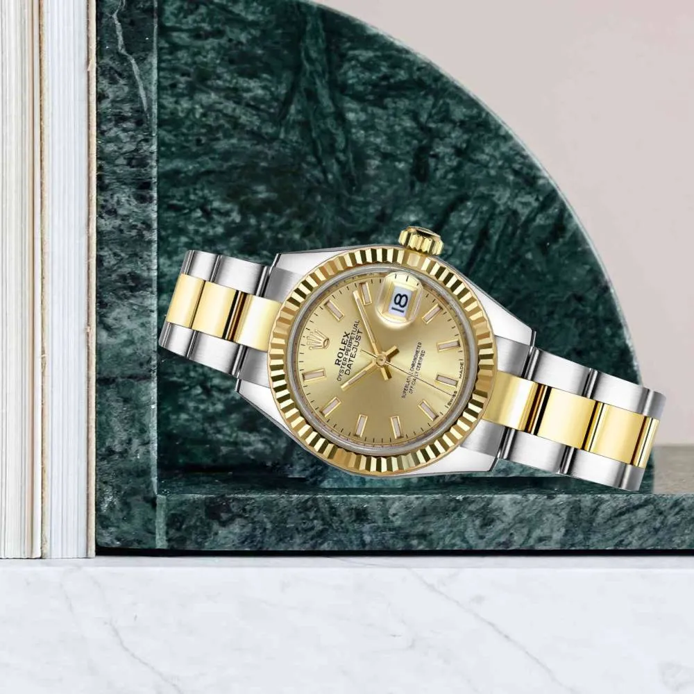 Rolex Lady-Datejust 28mm - Ref: 279173-0002 - Champagne Stick Dial, Two Tone Stainless Steel & 18K Yellow Gold Oyster Bracelet Women's Watch