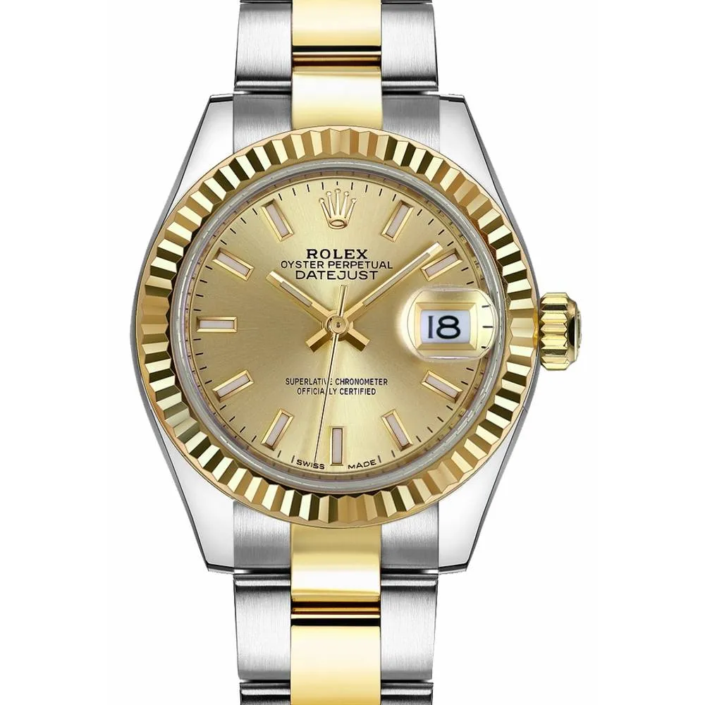 Rolex Lady-Datejust 28mm - Ref: 279173-0002 - Champagne Stick Dial, Two Tone Stainless Steel & 18K Yellow Gold Oyster Bracelet Women's Watch