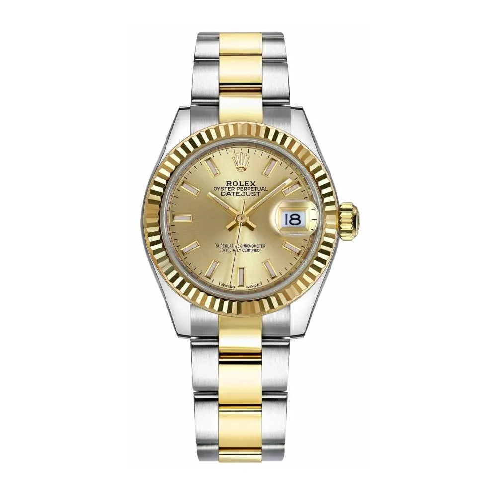 Rolex Lady-Datejust 28mm - Ref: 279173-0002 - Champagne Stick Dial, Two Tone Stainless Steel & 18K Yellow Gold Oyster Bracelet Women's Watch