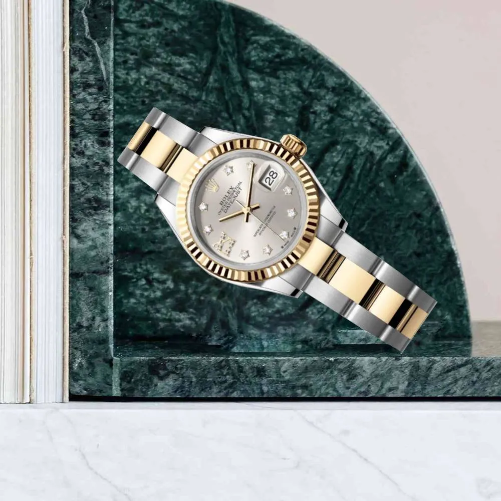 Rolex Lady-Datejust 28mm - Ref: 279173-0004 - Silver Diamond Dial, Two Tone Stainless Steel & 18K Yellow Gold Oyster Bracelet Women's Watch