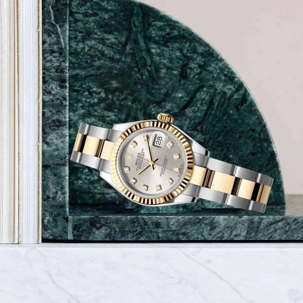 Rolex Lady-Datejust 28mm - Ref: 279173-0008 - Silver Diamond Dial, Two Tone Stainless Steel & 18K Yellow Gold Oyster Bracelet Women's Watch