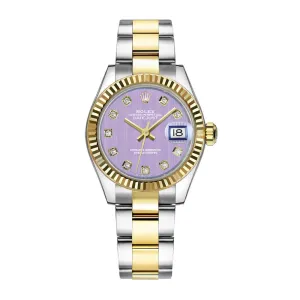 Rolex Lady-Datejust 28mm - Ref: 279173-0018 - Lavender Purple Diamond Dial, Two Tone Stainless Steel & 18K Yellow Gold Oyster Bracelet Women's Watch