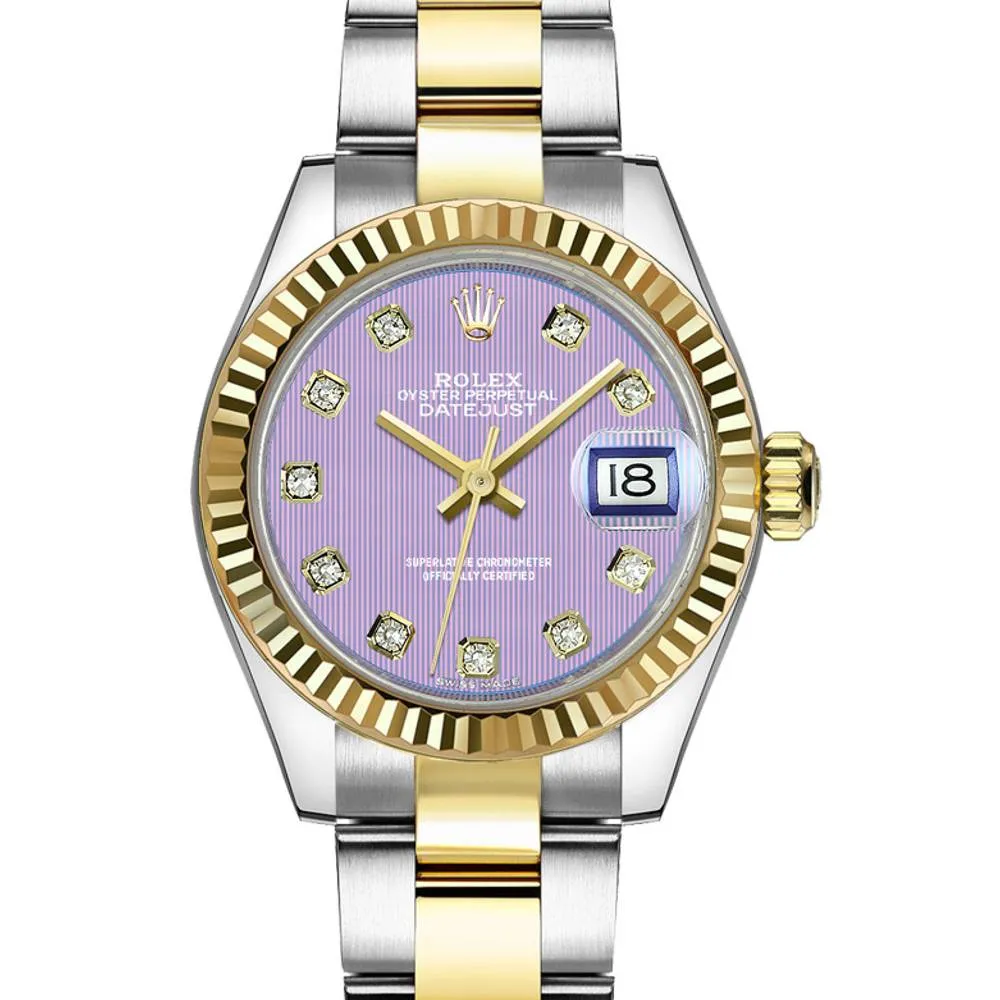 Rolex Lady-Datejust 28mm - Ref: 279173-0018 - Lavender Purple Diamond Dial, Two Tone Stainless Steel & 18K Yellow Gold Oyster Bracelet Women's Watch