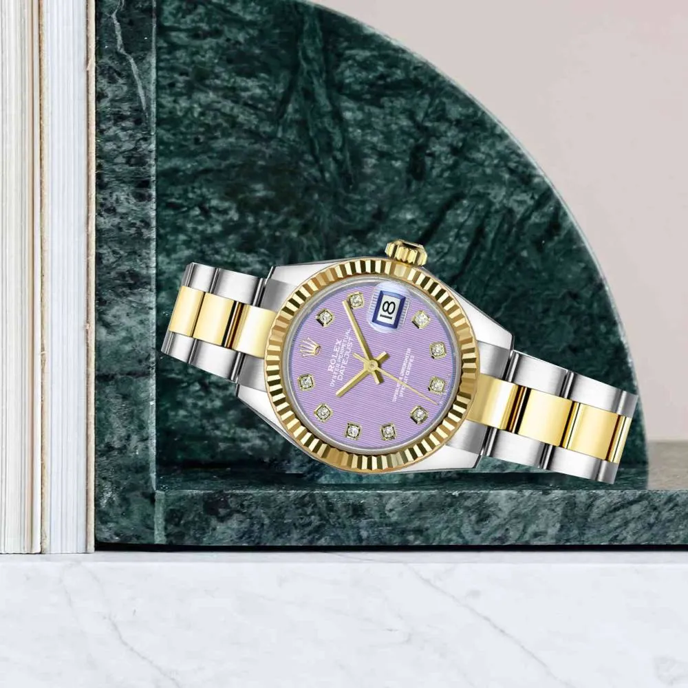 Rolex Lady-Datejust 28mm - Ref: 279173-0018 - Lavender Purple Diamond Dial, Two Tone Stainless Steel & 18K Yellow Gold Oyster Bracelet Women's Watch