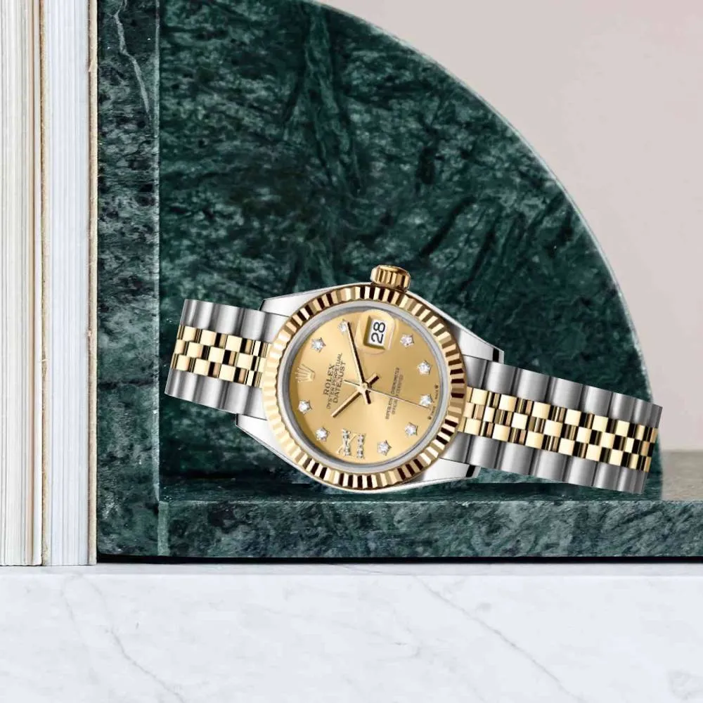 Rolex Lady-Datejust 28mm - Ref: 279173-0021 - Champagne Diamond Dial, Two Tone Stainless Steel & 18K Yellow Gold Jubilee Bracelet Women's Watch