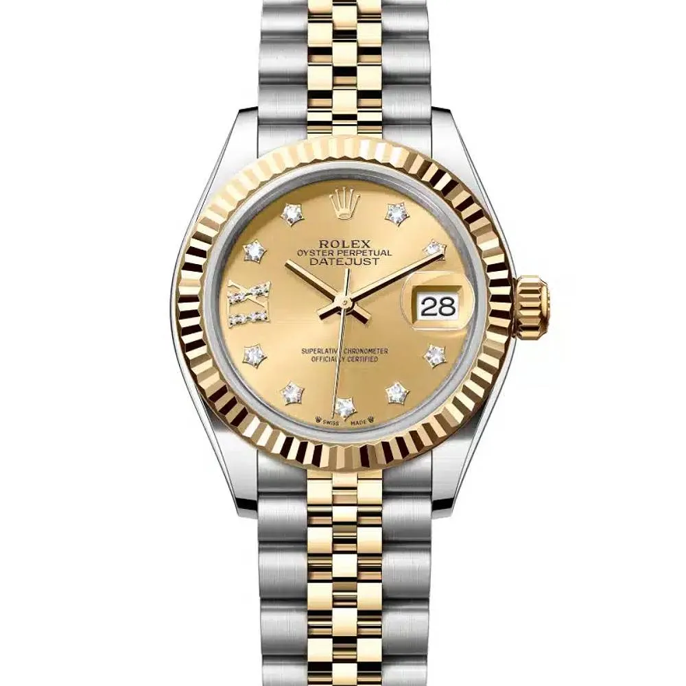 Rolex Lady-Datejust 28mm - Ref: 279173-0021 - Champagne Diamond Dial, Two Tone Stainless Steel & 18K Yellow Gold Jubilee Bracelet Women's Watch