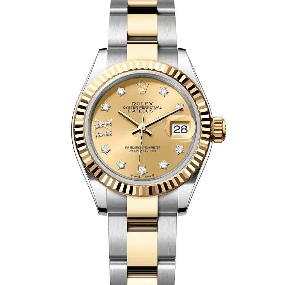 Rolex Lady-Datejust 28mm - Ref: 279173-0022 - Champagne Diamond Dial, Two Tone Stainless Steel & 18K Yellow Gold Oyster Bracelet Women's Watch