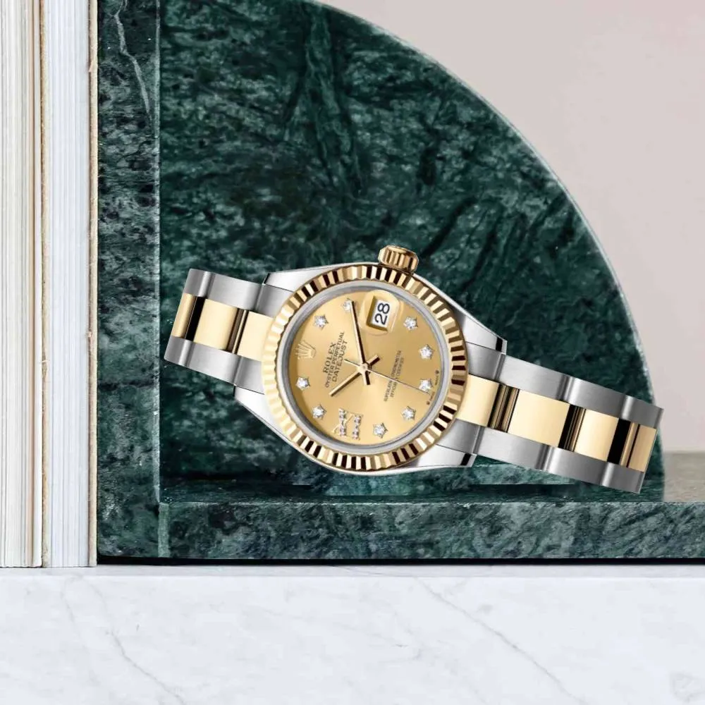Rolex Lady-Datejust 28mm - Ref: 279173-0022 - Champagne Diamond Dial, Two Tone Stainless Steel & 18K Yellow Gold Oyster Bracelet Women's Watch