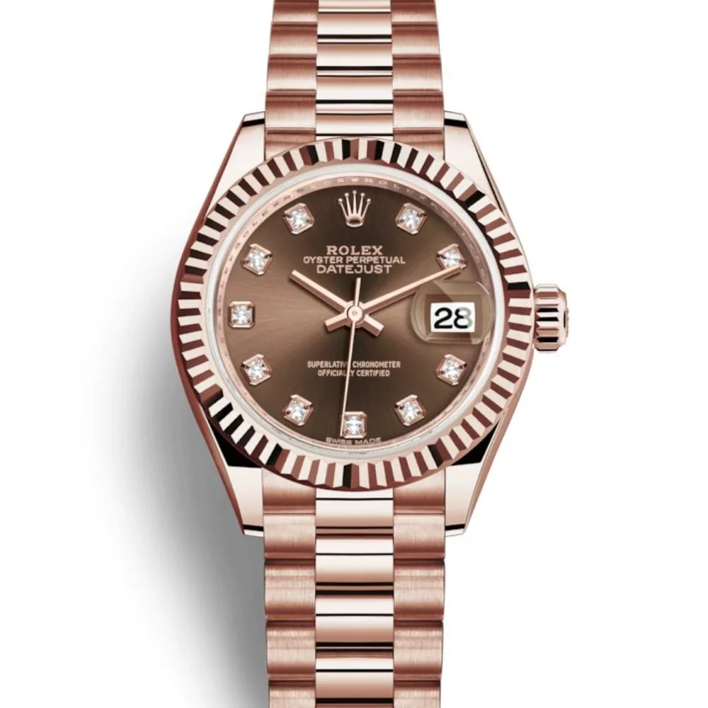 Rolex Lady Datejust 28mm - Ref: 279175-0016 - Chocolate Dial, 18K Rose Gold President Bracelet Women's Watch