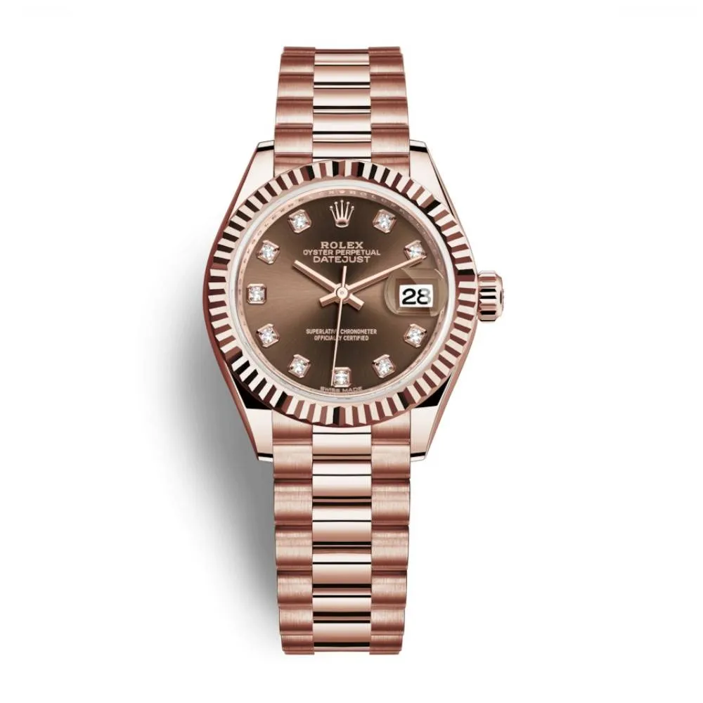 Rolex Lady Datejust 28mm - Ref: 279175-0016 - Chocolate Dial, 18K Rose Gold President Bracelet Women's Watch