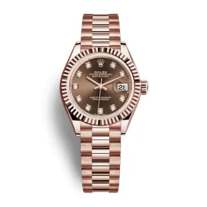 Rolex Lady Datejust 28mm - Ref: 279175-0016 - Chocolate Dial, 18K Rose Gold President Bracelet Women's Watch