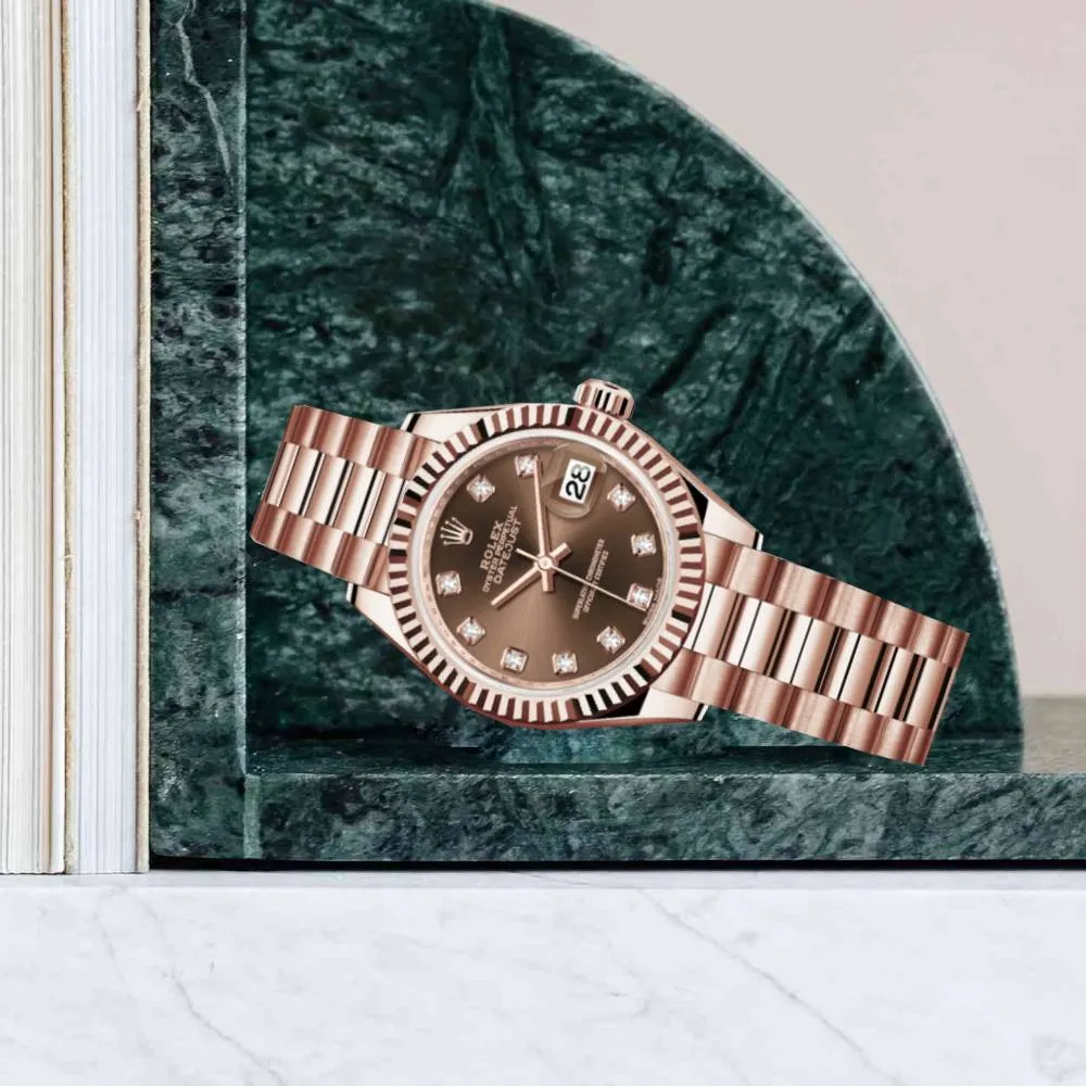 Rolex Lady Datejust 28mm - Ref: 279175-0016 - Chocolate Dial, 18K Rose Gold President Bracelet Women's Watch
