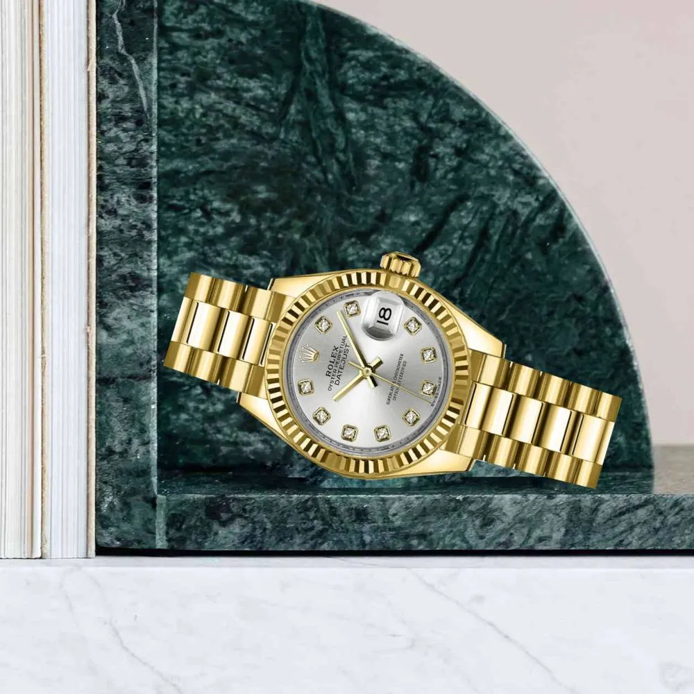 Rolex Lady Datejust 28mm - Ref: 279178-0015 - Silver Dial, 18K Yellow Gold President Bracelet Women's Watch