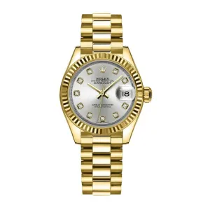Rolex Lady Datejust 28mm - Ref: 279178-0015 - Silver Dial, 18K Yellow Gold President Bracelet Women's Watch