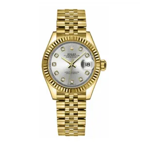Rolex Lady-Datejust 28mm - Ref: 279178-0016 - Silver Diamond Dial, 18K Yellow Gold Jubilee Bracelet Women's Watch