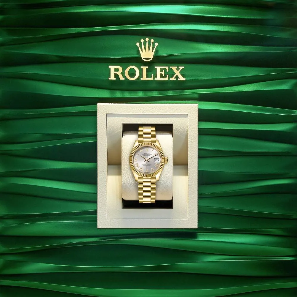 Rolex Lady-Datejust 28mm - Ref: 279178-0020 - Silver Roman Dial, 18K Yellow Gold President Bracelet Women's Watch