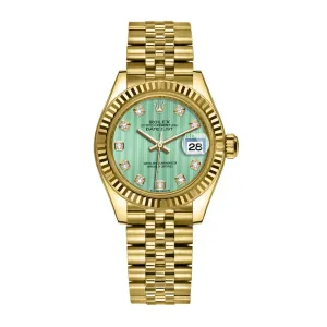 Rolex Lady-Datejust 28mm - Ref: 279178-0028 - Mint Green Diamond Dial, 18K Yellow Gold Jubilee Bracelet Women's Watch