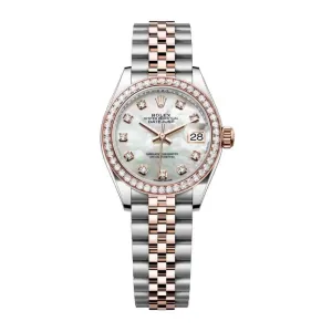 Rolex Lady-Datejust 28mm - Ref: 279381rbr-0013 - White Mother of Pearl Diamond Dial & Diamond Bezel, Two Tone Stainless Steel & 18K Rose Gold Jubilee Bracelet Women's Watch