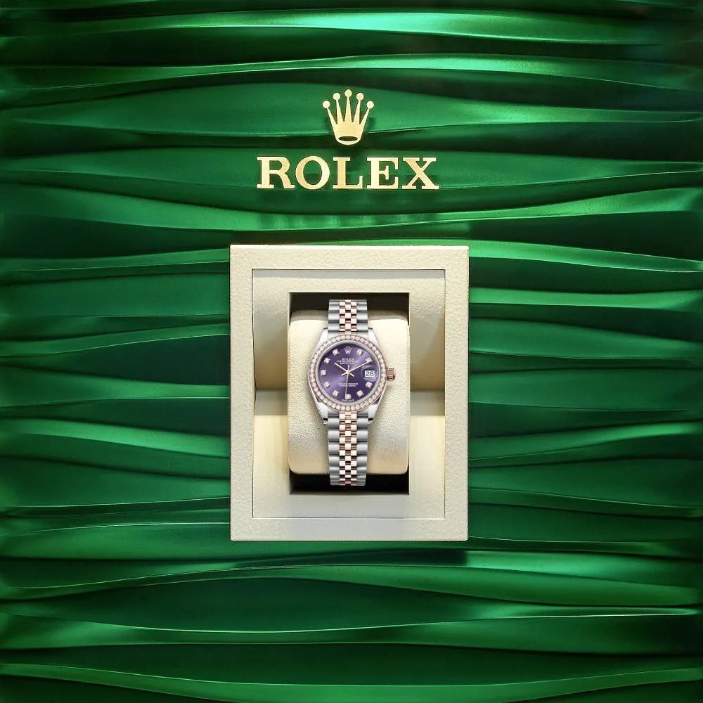 Rolex Lady-Datejust 28mm - Ref: 279381rbr-0015 - Aubergine Purple Diamond Dial & Diamond Bezel, Two Tone Stainless Steel & 18K Rose Gold Jubilee Bracelet Women's Watch