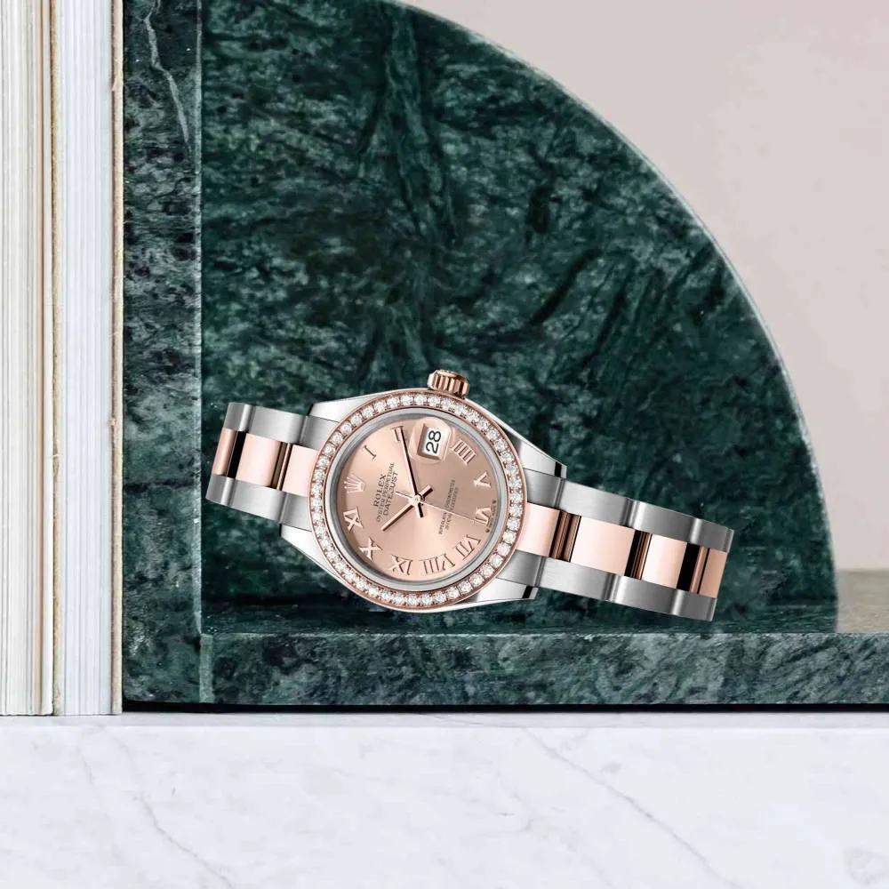 Rolex Lady-Datejust 28mm - Ref: 279381rbr-0026 - Rose Roman Dial & Diamond Bezel, Two Tone Stainless Steel & 18K Rose Gold Oyster Bracelet Women's Watch