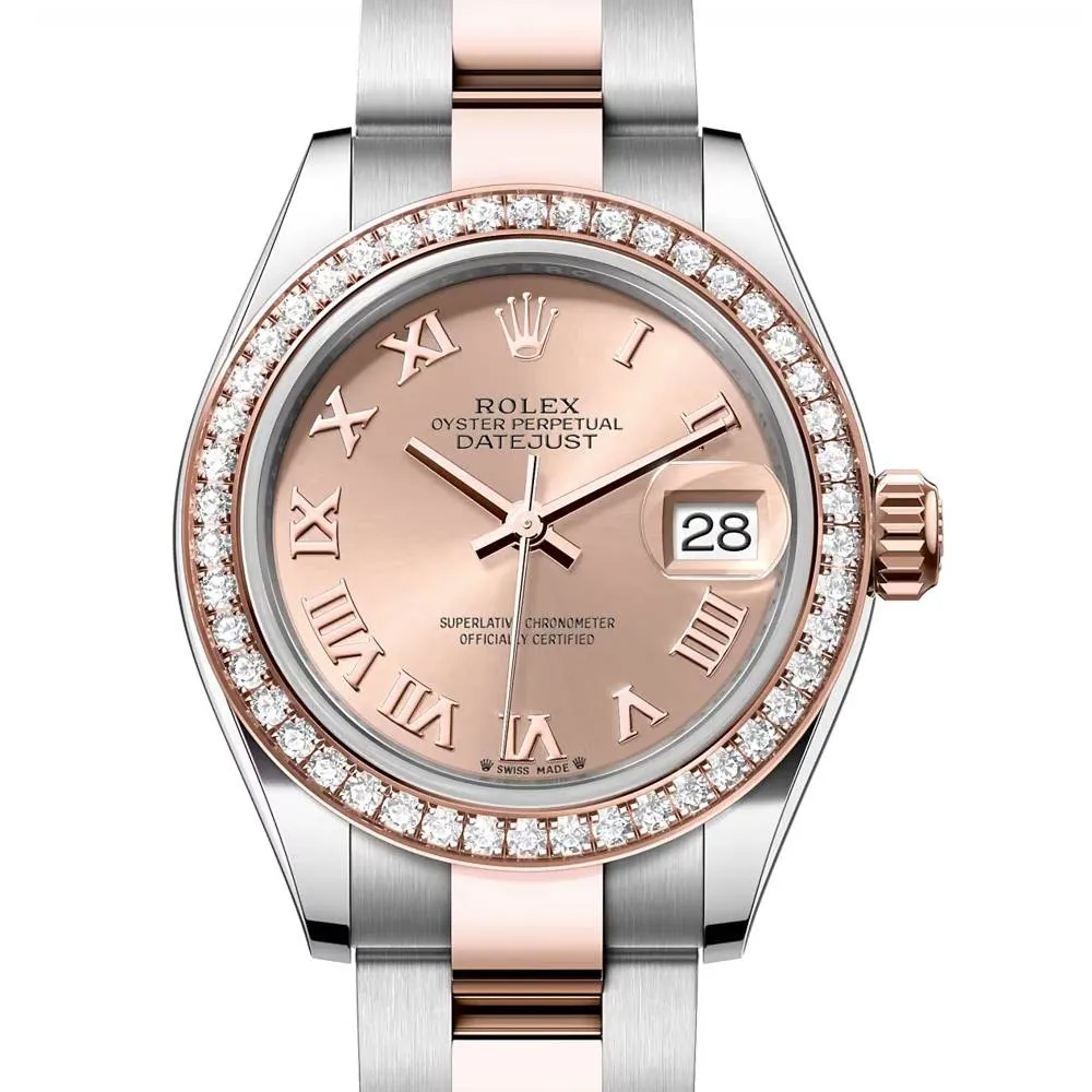 Rolex Lady-Datejust 28mm - Ref: 279381rbr-0026 - Rose Roman Dial & Diamond Bezel, Two Tone Stainless Steel & 18K Rose Gold Oyster Bracelet Women's Watch