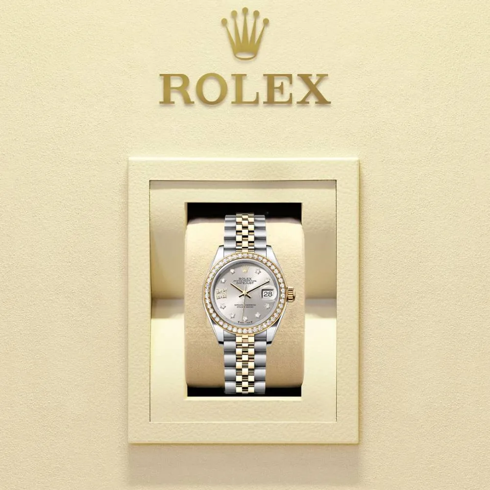 Rolex Lady-Datejust 28mm - Ref: 279383rbr-0003 - Silver Diamond Dial & Diamond Bezel, Two Tone Stainless Steel & 18K Yellow Gold Jubilee Bracelet Women's Watch