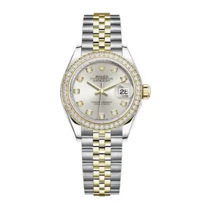 Rolex Lady-Datejust 28mm - Ref: 279383rbr-0007 - Silver Diamond Dial & Diamond Bezel, Two Tone Stainless Steel & 18K Yellow Gold Jubilee Bracelet Women's Watch