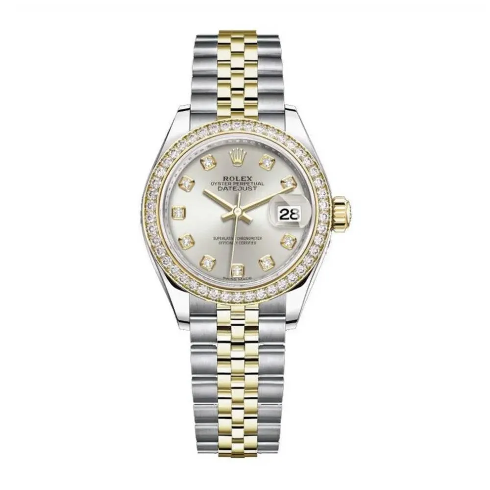 Rolex Lady-Datejust 28mm - Ref: 279383rbr-0007 - Silver Diamond Dial & Diamond Bezel, Two Tone Stainless Steel & 18K Yellow Gold Jubilee Bracelet Women's Watch