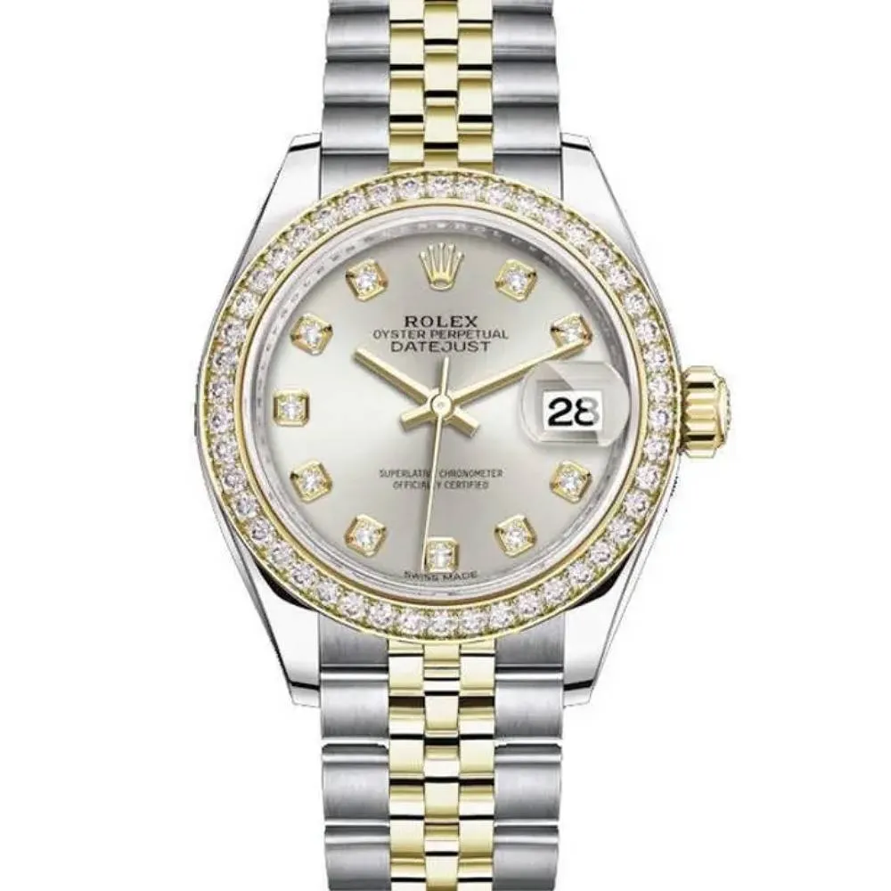 Rolex Lady-Datejust 28mm - Ref: 279383rbr-0007 - Silver Diamond Dial & Diamond Bezel, Two Tone Stainless Steel & 18K Yellow Gold Jubilee Bracelet Women's Watch