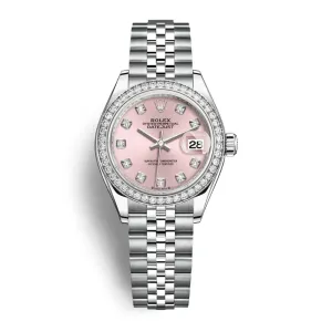 Rolex Lady-Datejust 28mm - Ref: 279384rbr-0003 - Pink Diamond Dial & Diamond Bezel, Stainless Steel Jubilee Bracelet Women's Watch