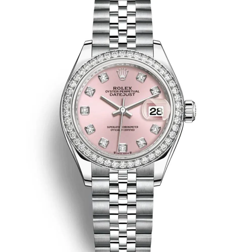 Rolex Lady-Datejust 28mm - Ref: 279384rbr-0003 - Pink Diamond Dial & Diamond Bezel, Stainless Steel Jubilee Bracelet Women's Watch