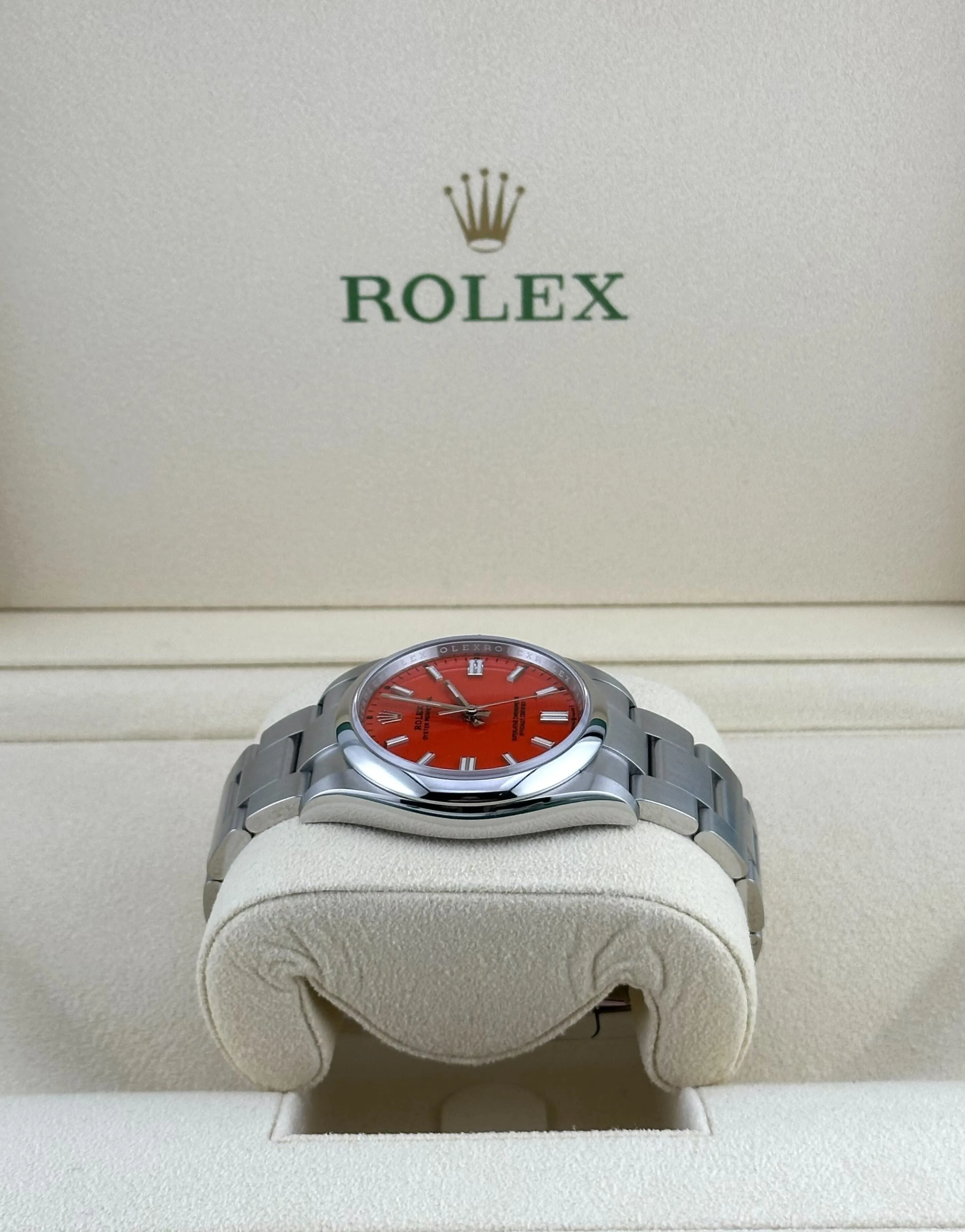 Rolex Oyster Perpetual 36 126000 Stainless Steel Coral Red Dial