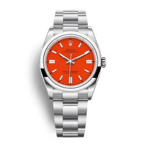Rolex Oyster Perpetual 36mm - Ref: 126000-0007 - Coral Red Stick Dial, Stainless Steel Oyster Bracelet Watch
