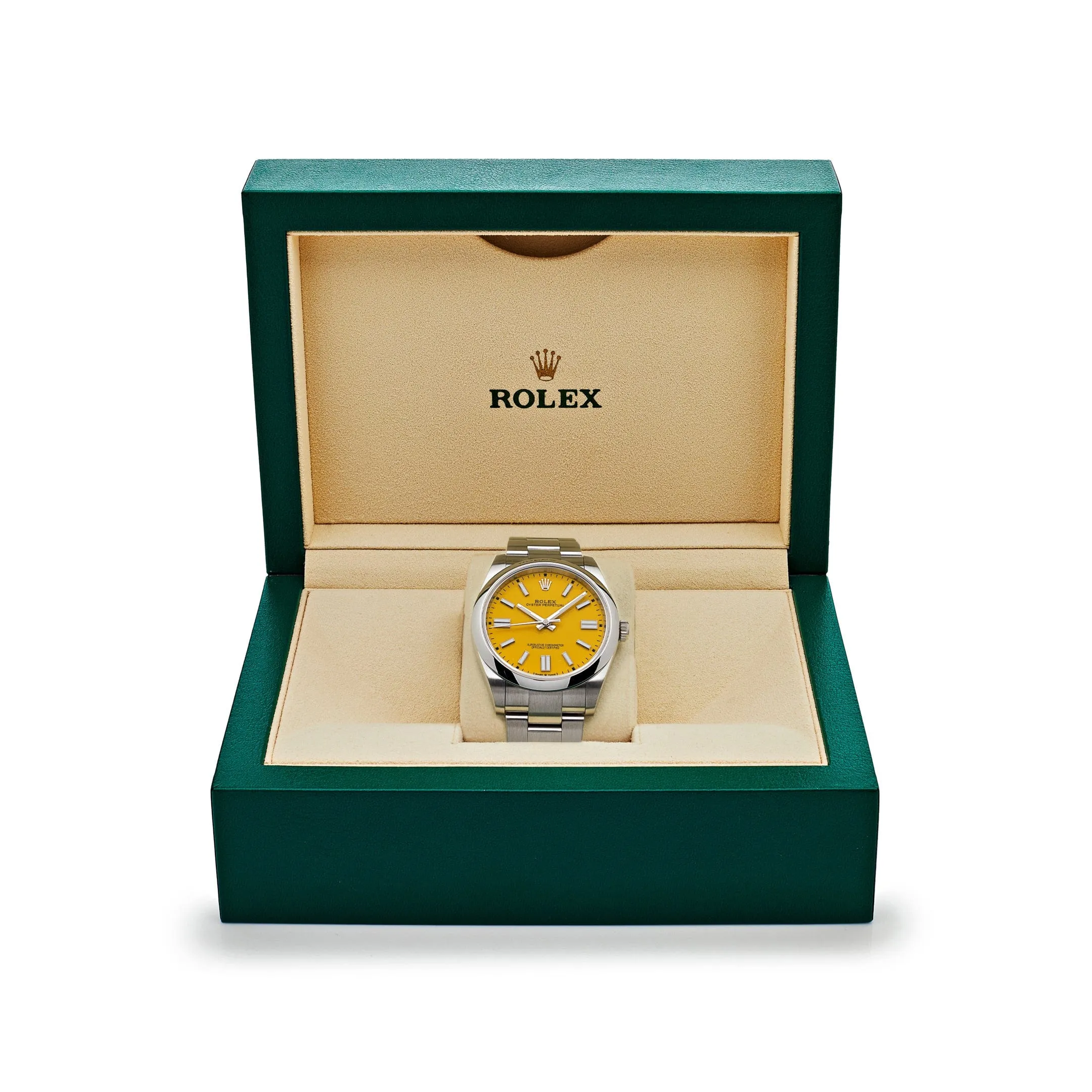 Rolex Oyster Perpetual 41 124300 Stainless Steel Yellow Dial