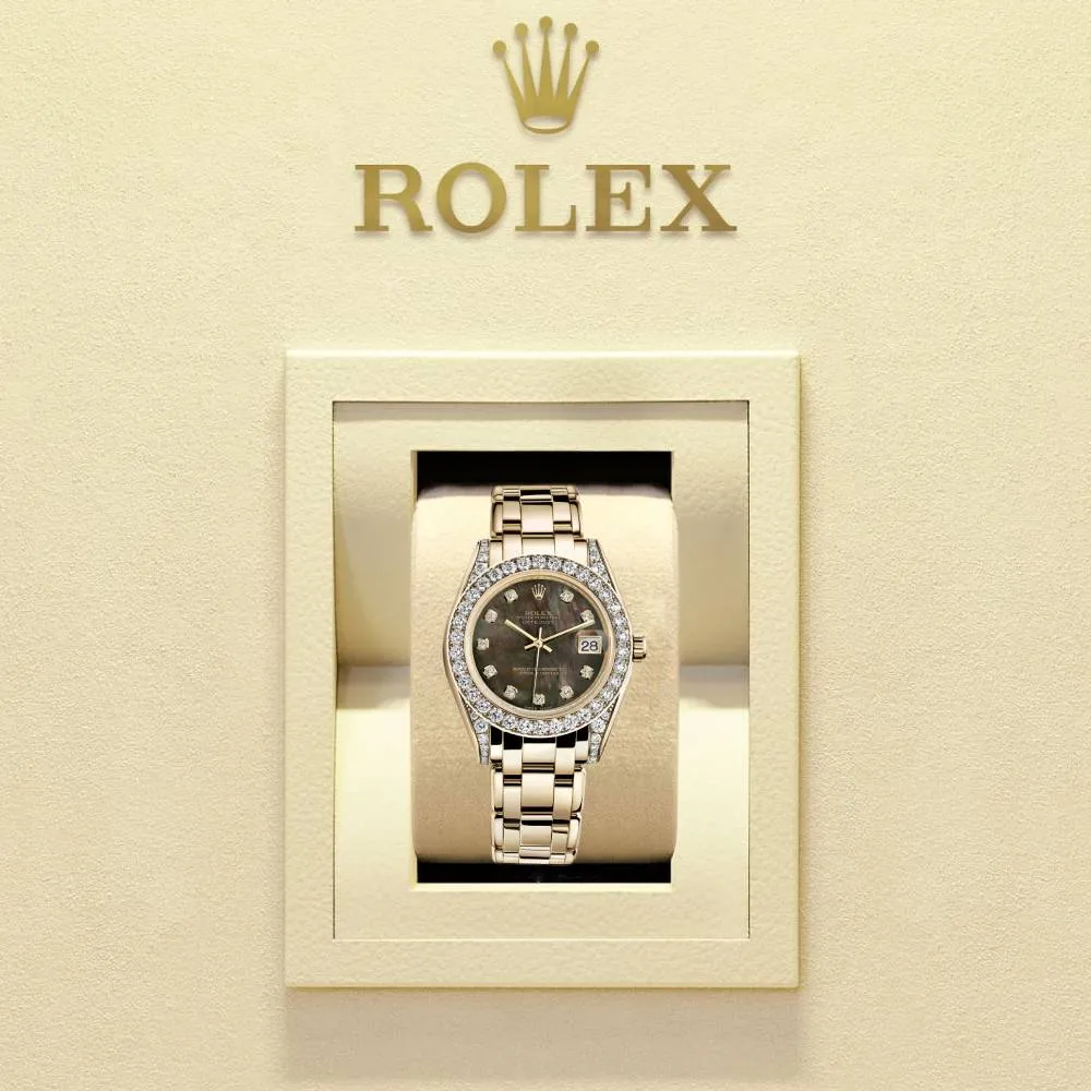 Rolex Pearlmaster 34mm - Ref: 81158-0066 - Black Mother of Pearl Diamond Dial, Diamond Bezel & Diamond Case, 18K Yellow Gold Bracelet Women's Watch