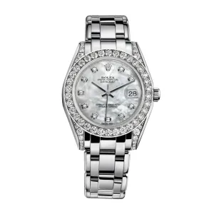 Rolex Pearlmaster 34mm - Ref: 81159-0015 - White mother of Pearl Diamond Dial, Diamond Bezel & Diamond Case, 18K White Gold Bracelet Women's Watch